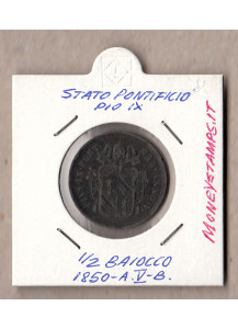 1850 PIO IX 1/2 Baiocco Rame 